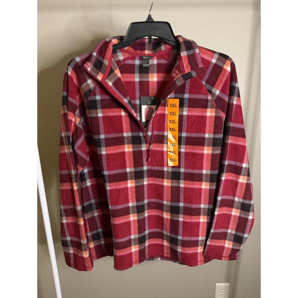 Eddie Bauer Women’s Fleece 1/4 Zip Pullover Dark Berry Plaid